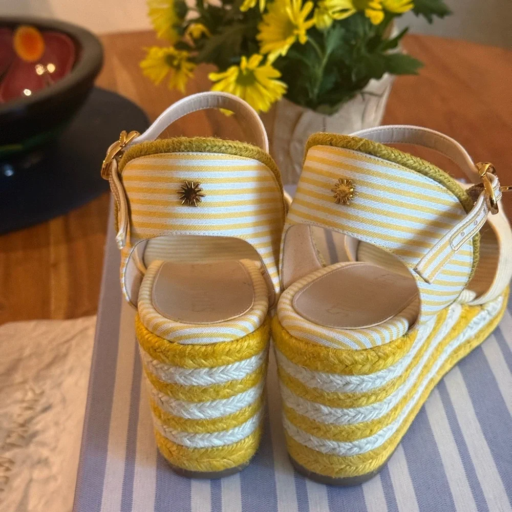 Stuart Weitzman Yellow and White Striped Wedge Espadrilles - Picture 6 of 7